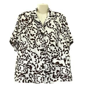 Java Women's Brown/White Floral Print Short Sleeve Jacket | Size 3X (24/26W)